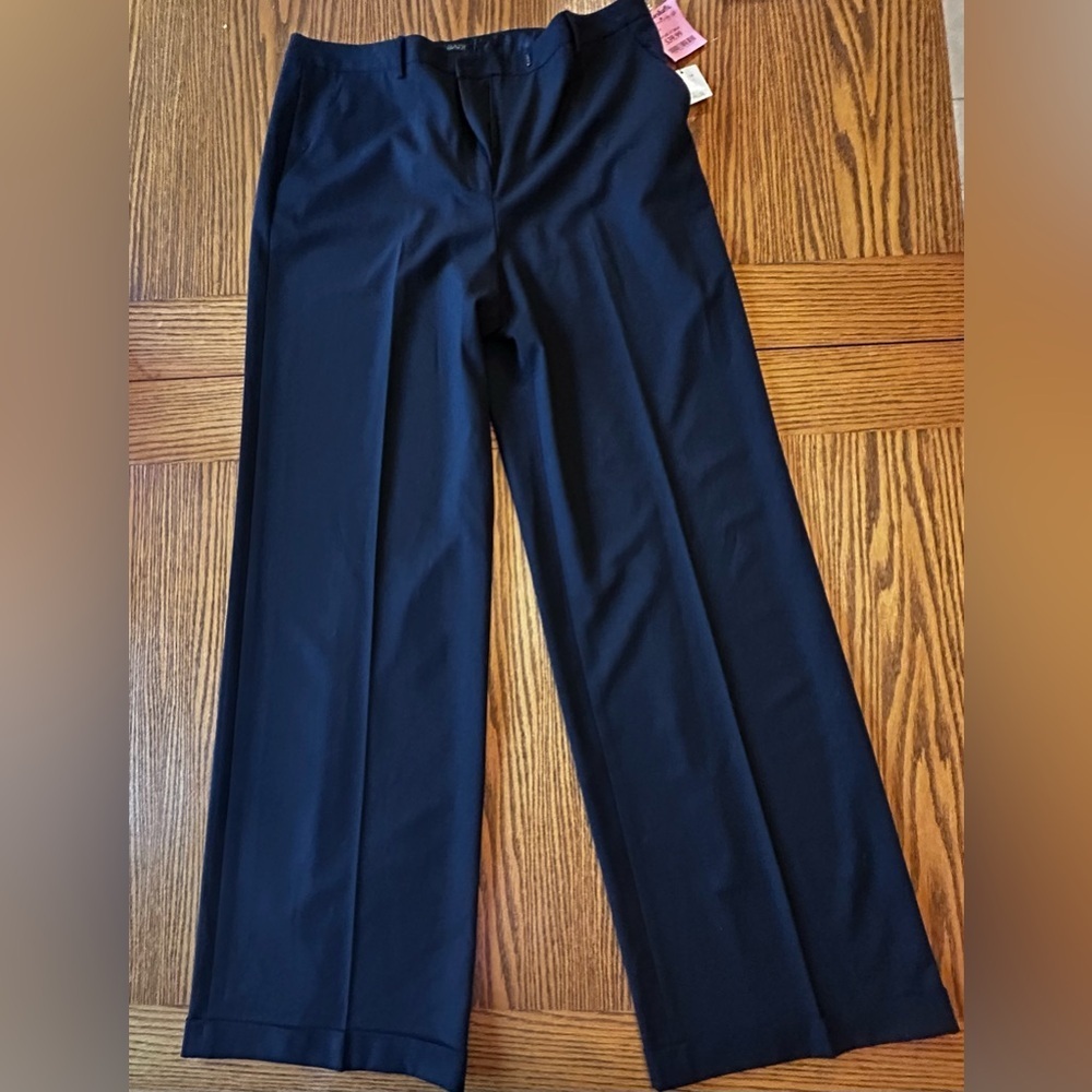 NWT Tahari Elegant Black Wide-Leg Cuff Zip Dress Pants Front Pockets Size 14